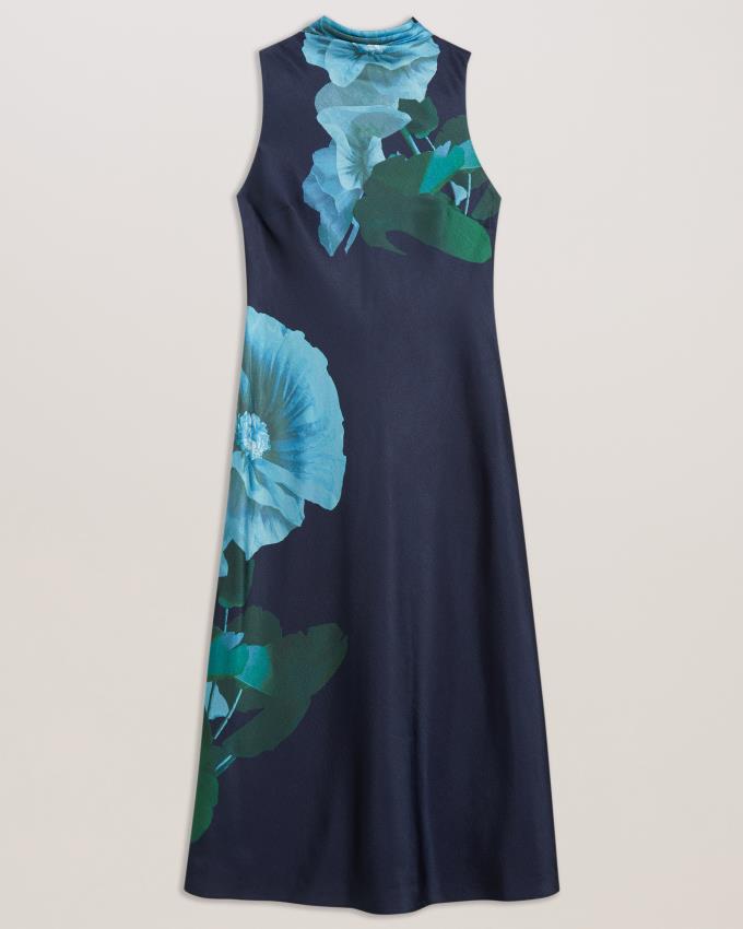 Peignoir Ted Baker High Neck Floral Satin Slip Bleu Marine Femme | KOF-23240562